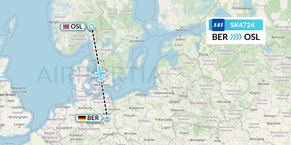 SK4724 SAS Flight Map: Berlin to Oslo