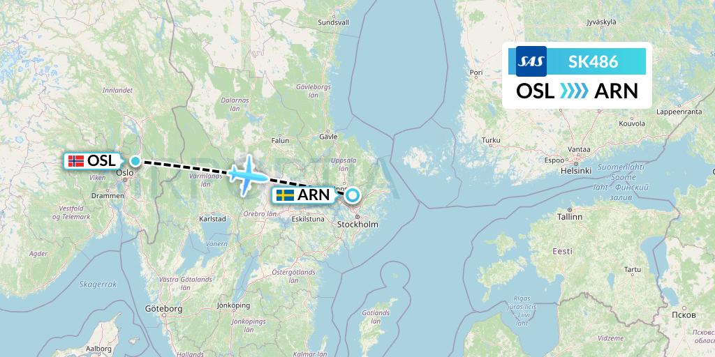 SK486 SAS Flight Map: Oslo to Stockholm