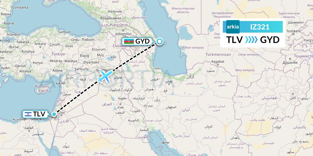 IZ321 Arkia Israeli Airlines Flight Map: Tel Aviv to Baku