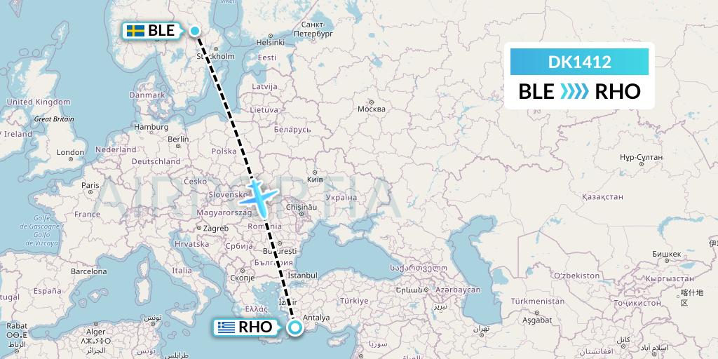 DK1412 Thomas Cook Airlines Scandinavia Flight Map: Borlange to Rhodes