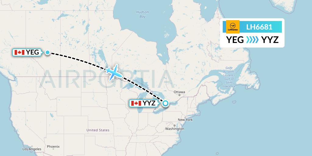 LH6681 Lufthansa Flight Map: Edmonton to Toronto