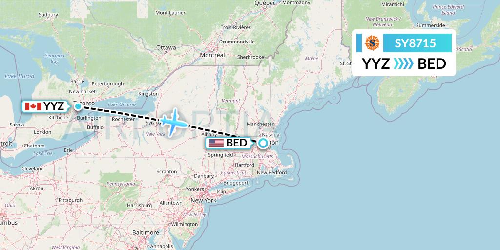 SY8715 Sun Country Airlines Flight Map: Toronto to Bedford