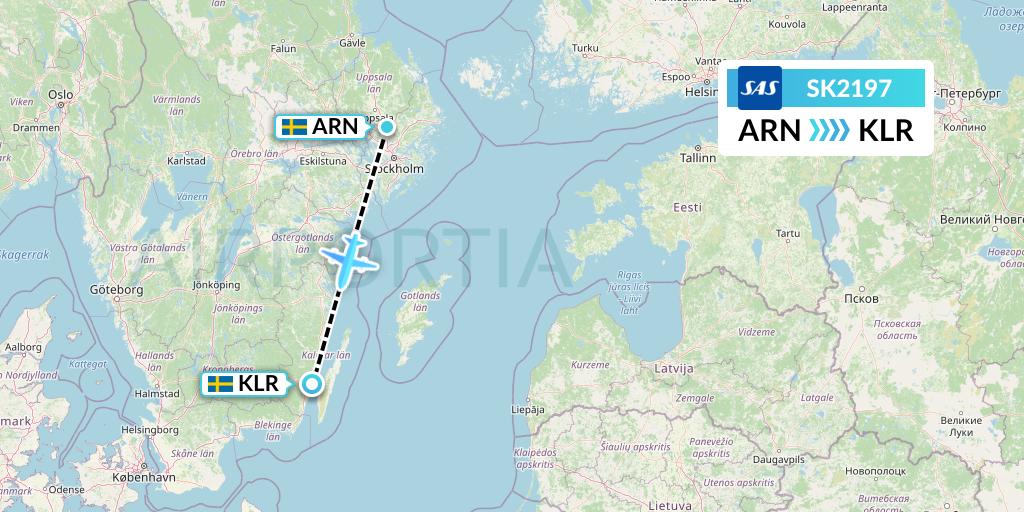 SK2197 SAS Flight Map: Stockholm to Kalmar
