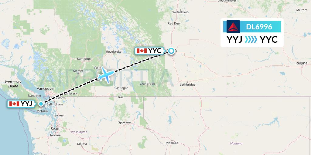 DL6996 Delta Air Lines Flight Map: Victoria to Calgary