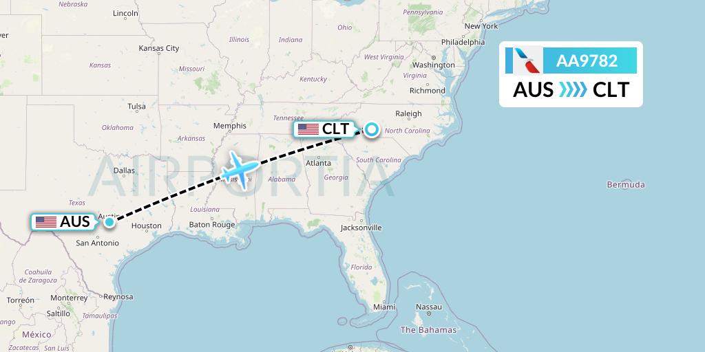 AA9782 American Airlines Flight Map: Austin to Charlotte