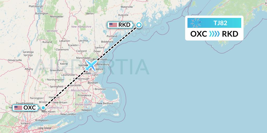 TJ82 Tradewind Aviation Flight Map: Oxford to Rockland