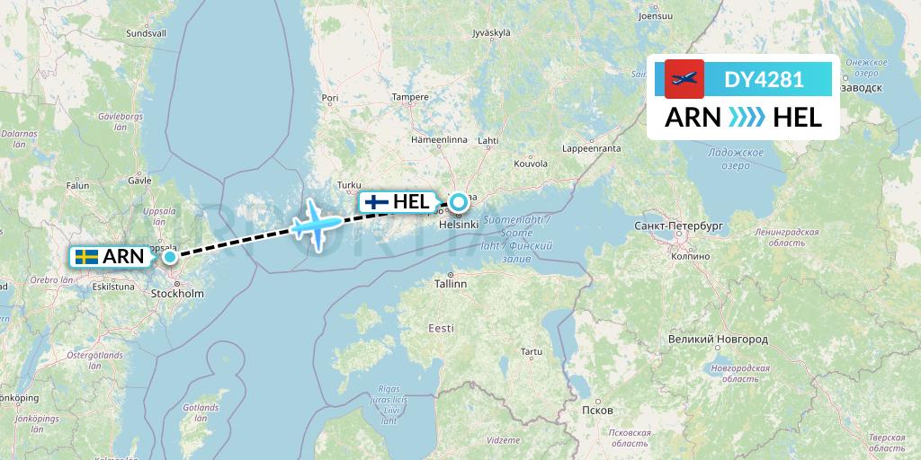 DY4281 Norwegian Flight Map: Stockholm to Helsinki