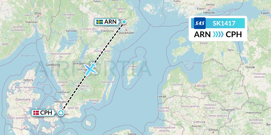 SK1417 SAS Flight Map: Stockholm to Copenhagen
