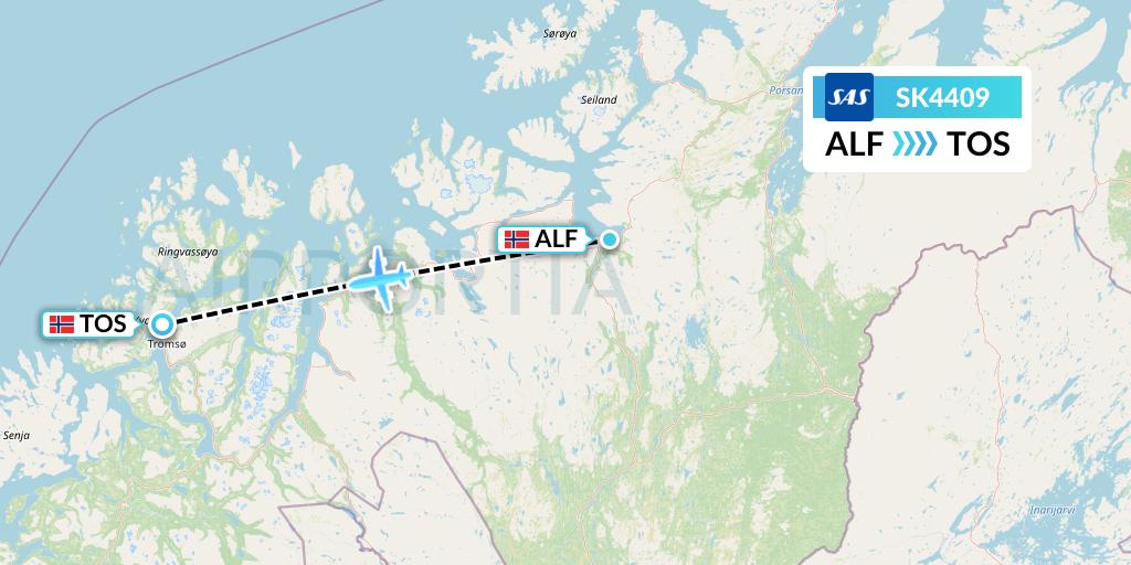 SK4409 SAS Flight Map: Alta to Tromso