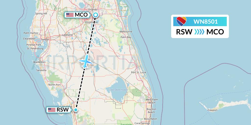 WN8501 Southwest Airlines Flight Map: Fort Myers to Orlando