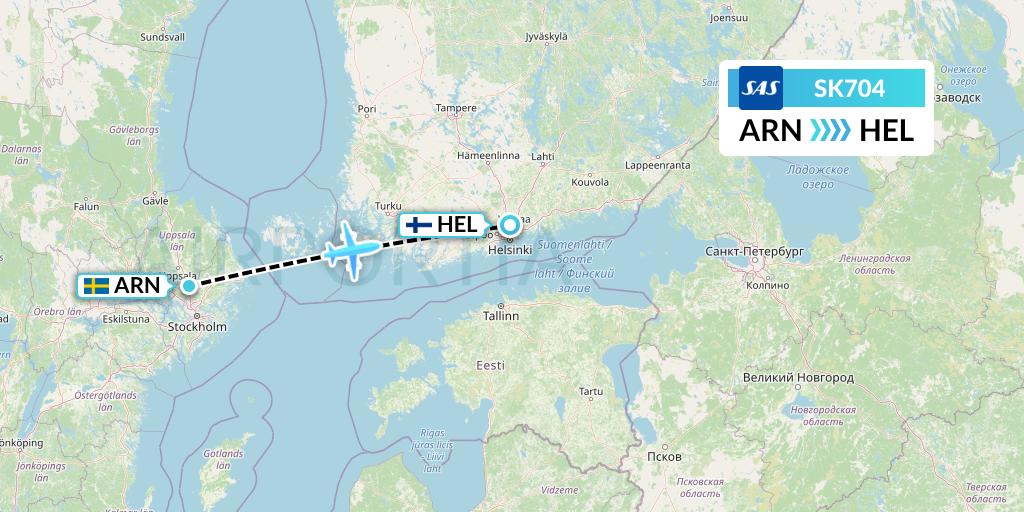 SK704 SAS Flight Map: Stockholm to Helsinki