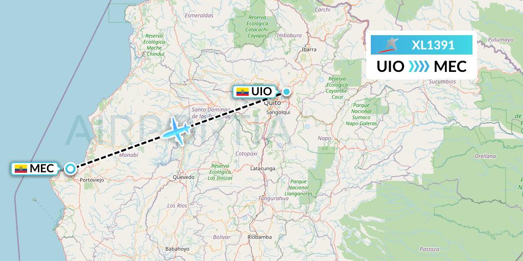 XL1391 LATAM Airlines Ecuador Flight Map: Quito to Manta