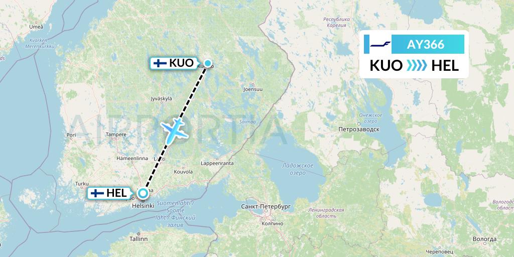 AY366 Finnair Flight Map: Kuopio to Helsinki