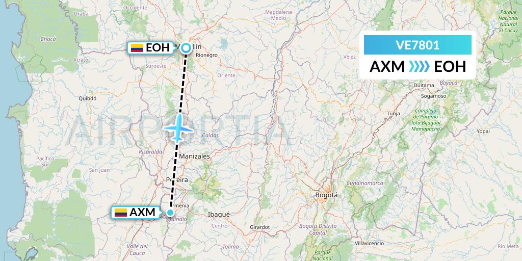 VE7801 Easyfly Flight Map: Armenia to Medellin