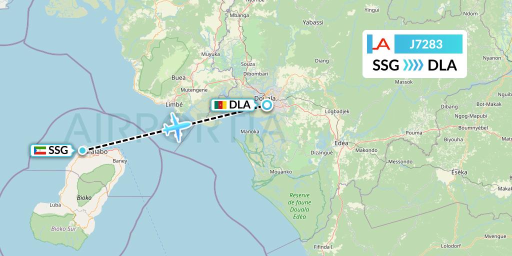 J7283 Afrijet Business Services Flight Map: Malabo to Douala