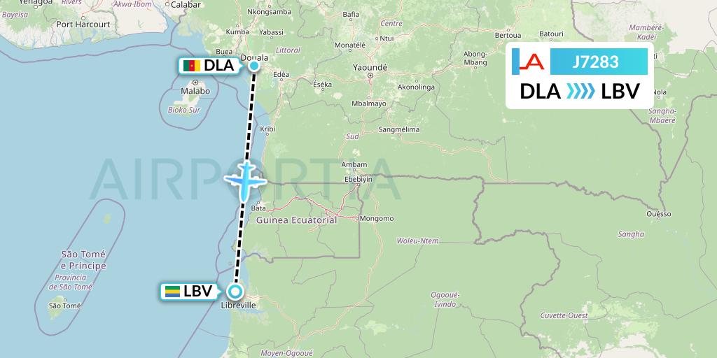 J7283 Afrijet Business Services Flight Map: Douala to Libreville