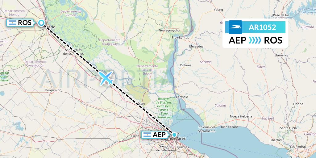 AR1052 Aerolineas Argentinas Flight Map: Buenos Aires to Rosario