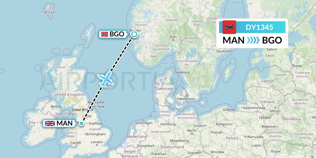 DY1345 Norwegian Flight Map: Manchester to Bergen