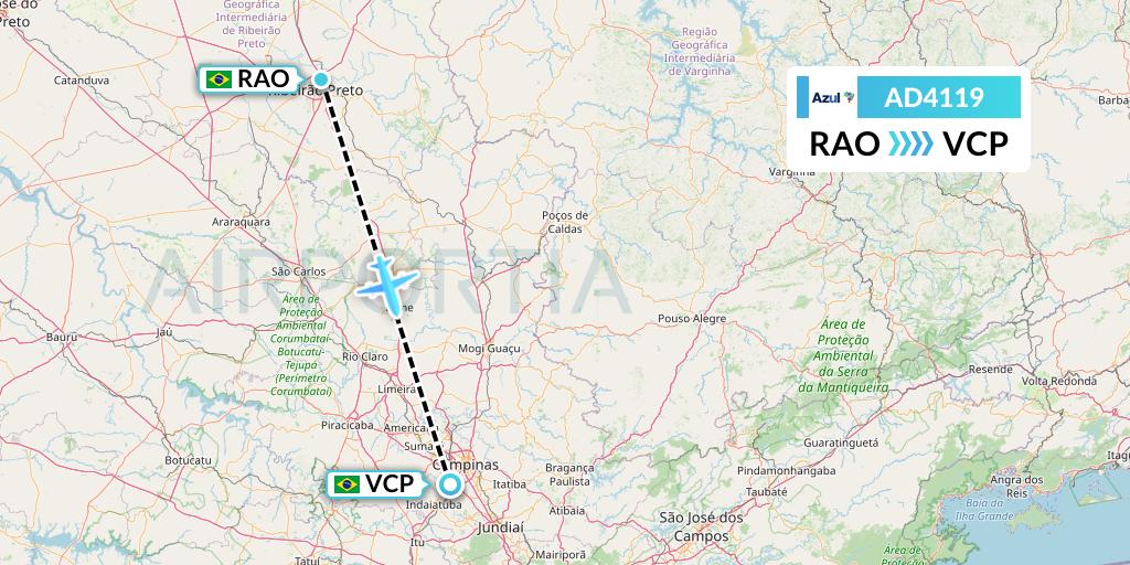 AD4119 Azul Brazilian Airlines Flight Map: Riberao Preto to Campinas