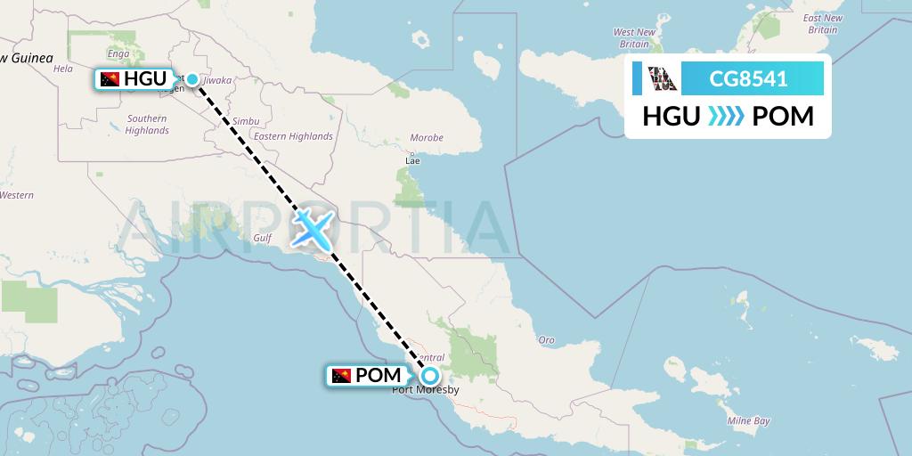 CG8541 Airlines PNG Flight Map: Mount Hagen to Port Moresby