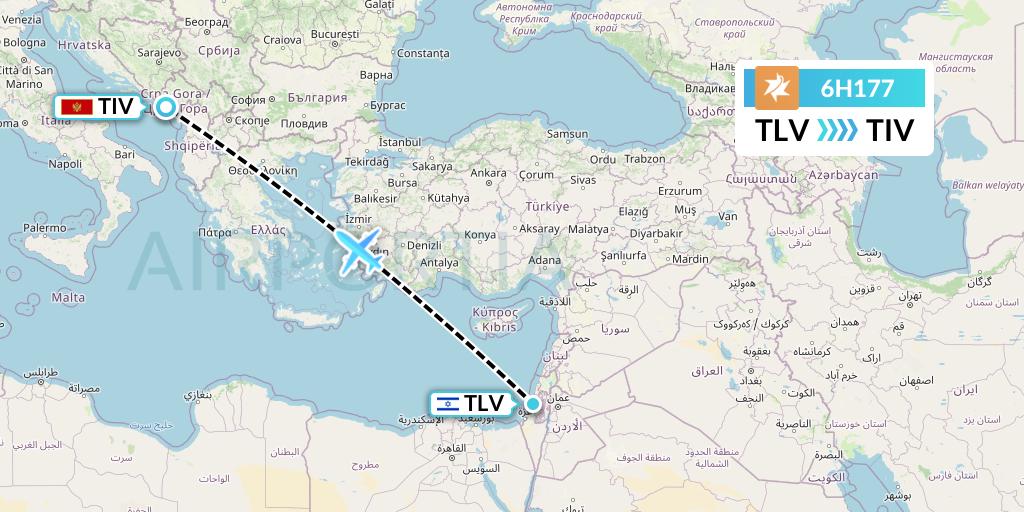 6H177 Israir Airlines Flight Map: Tel Aviv to Tivat