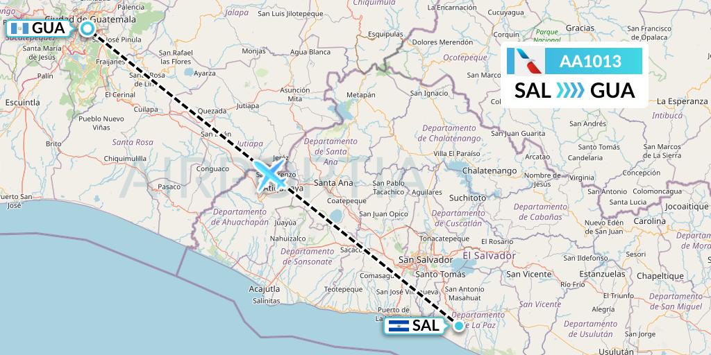 AA1013 American Airlines Flight Map: San Salvador to Guatemala City