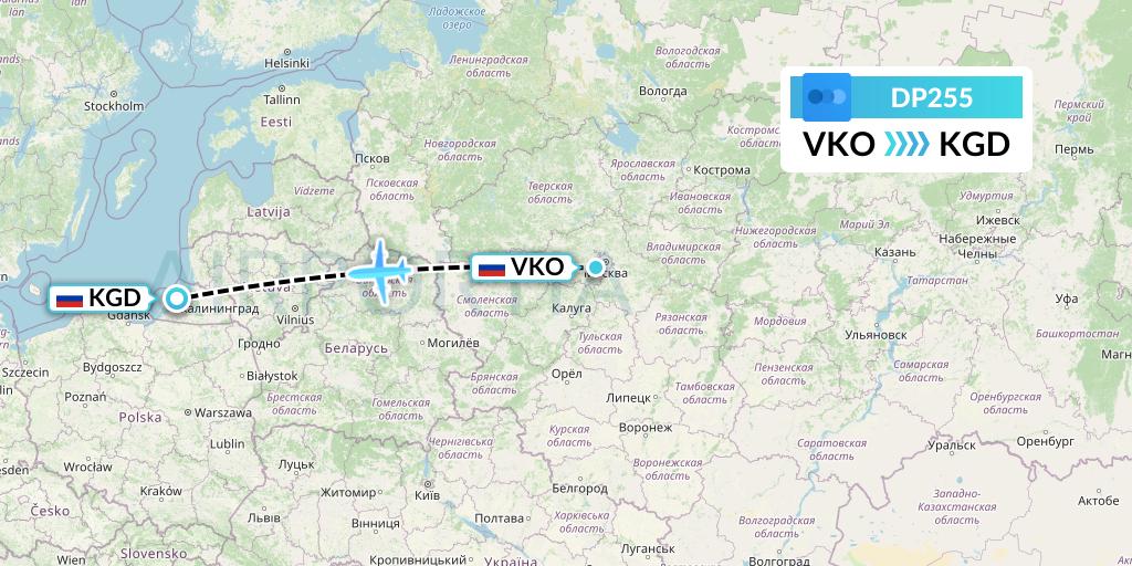 DP255 Pobeda Flight Map: Moscow to Kaliningrad