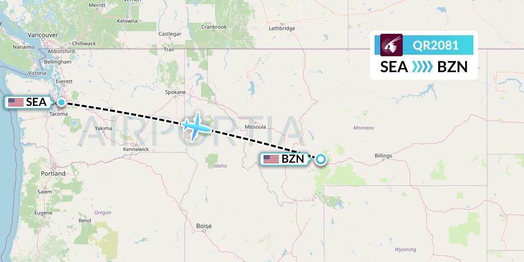 QR2081 Qatar Airways Flight Map: Seattle to Bozeman
