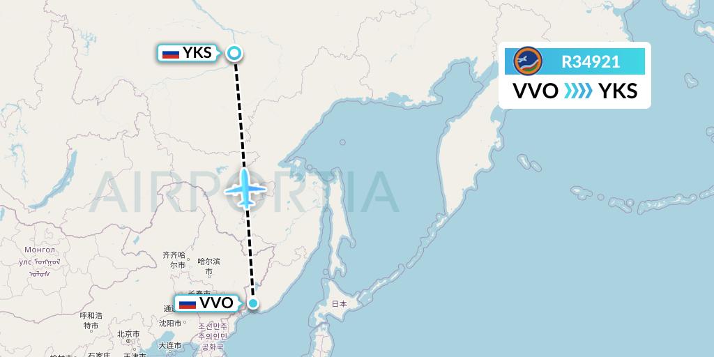 R34921 Yakutia Airlines Flight Map: Vladivostok to Yakutsk