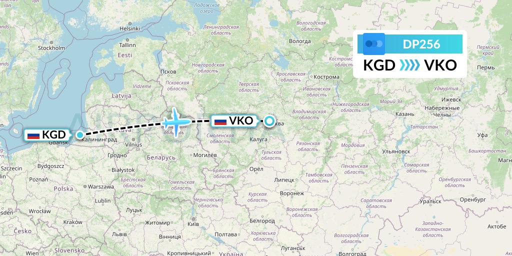 DP256 Pobeda Flight Map: Kaliningrad to Moscow