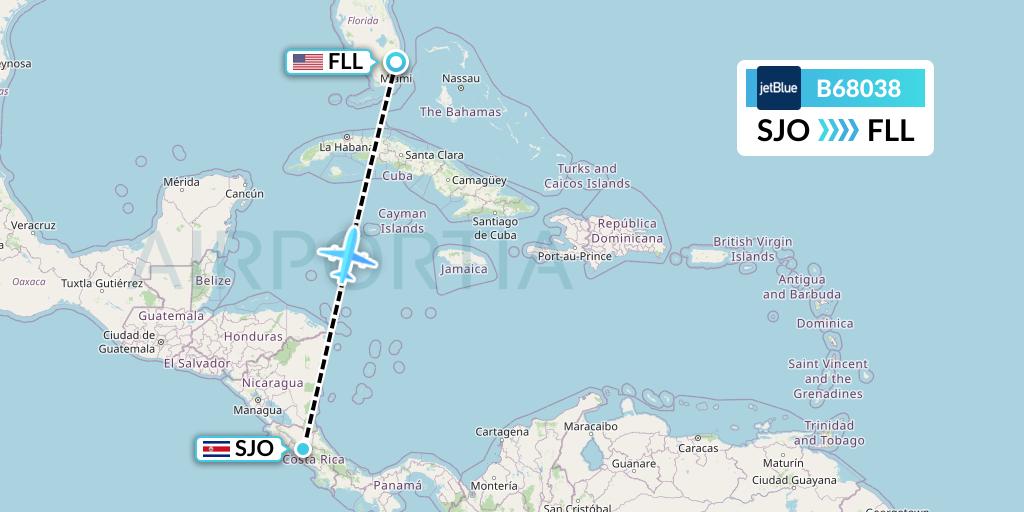 B68038 JetBlue Airways Flight Map: San Jose to Fort Lauderdale