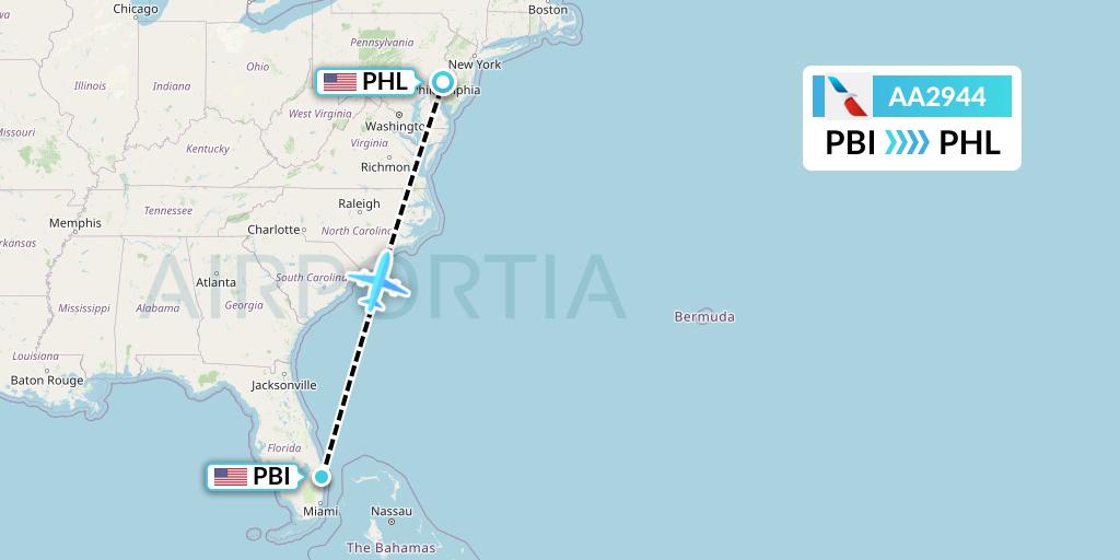 AA2944 American Airlines Flight Map: West Palm Beach to Philadelphia