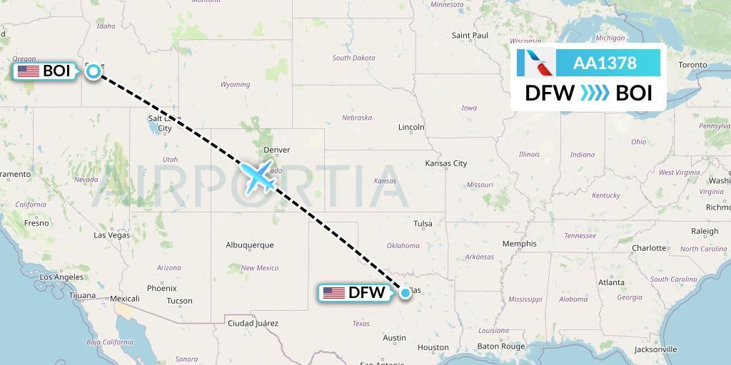 AA1378 American Airlines Flight Map: Dallas to Boise