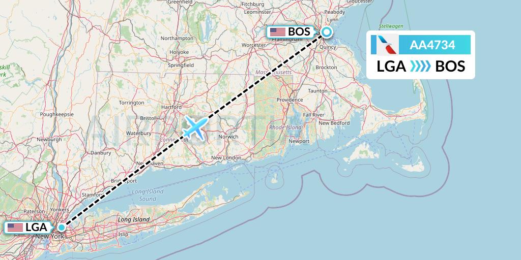 AA4734 American Airlines Flight Map: New York to Boston