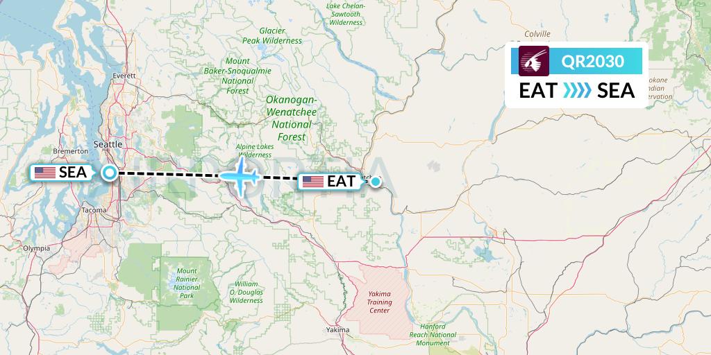 QR2030 Qatar Airways Flight Map: Wenatchee to Seattle