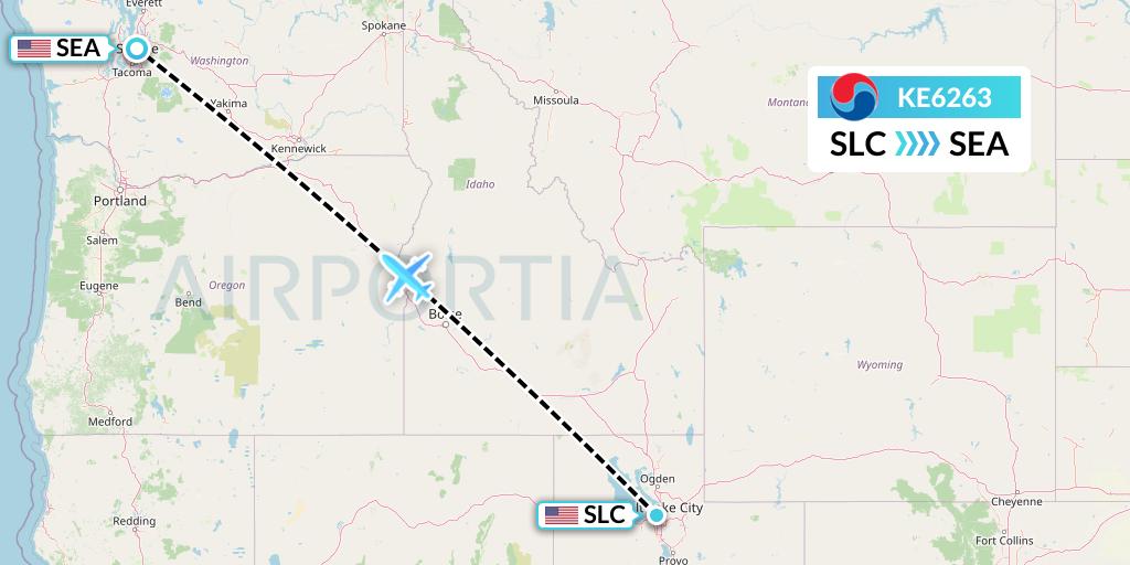 KE6263 Korean Air Flight Map: Salt Lake City to Seattle