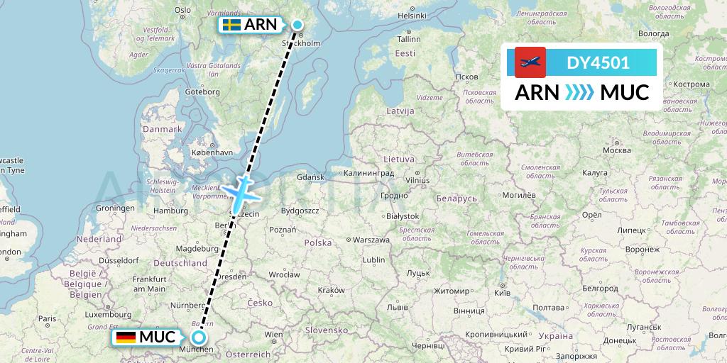 DY4501 Norwegian Flight Map: Stockholm to Munich