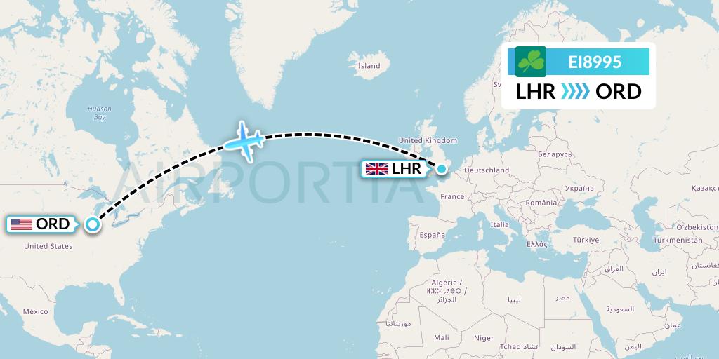 EI8995 Aer Lingus Flight Map: London to Chicago