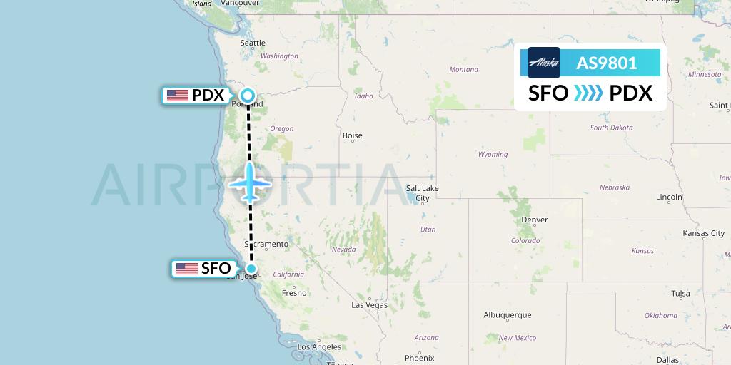 AS9801 Alaska Airlines Flight Map: San Francisco to Portland