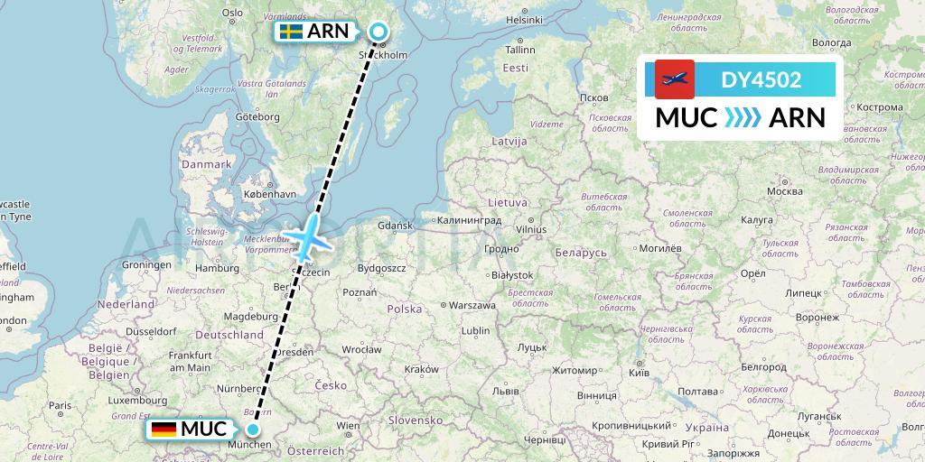 DY4502 Norwegian Flight Map: Munich to Stockholm