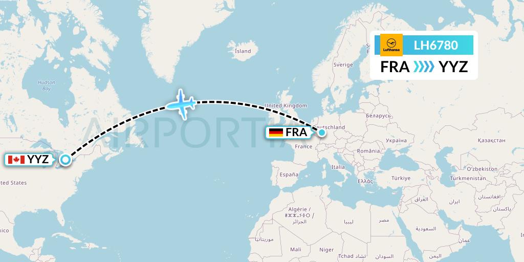 LH6780 Lufthansa Flight Map: Frankfurt to Toronto