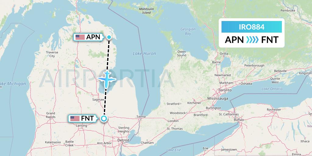 IRO884 CSA Air Flight Map: Alpena to Flint