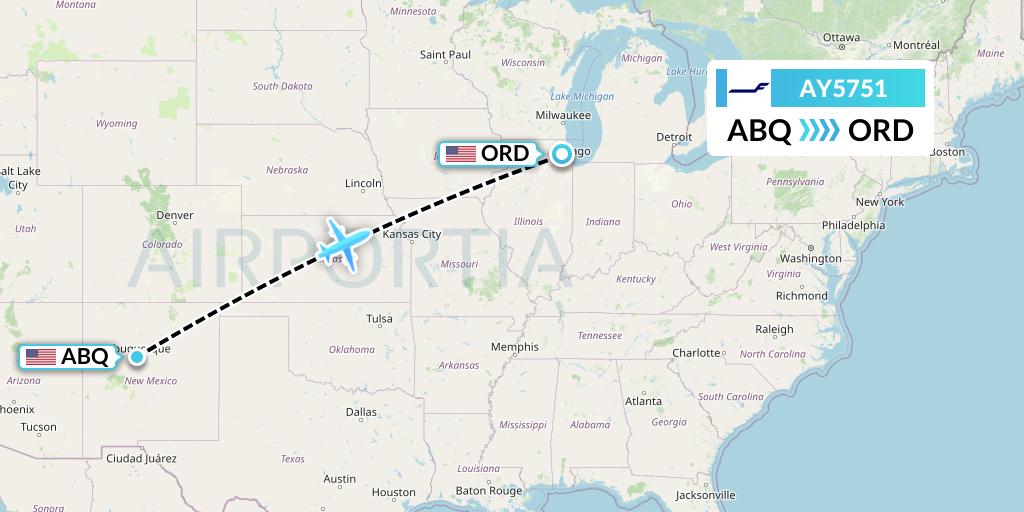 AY5751 Finnair Flight Map: Albuquerque to Chicago