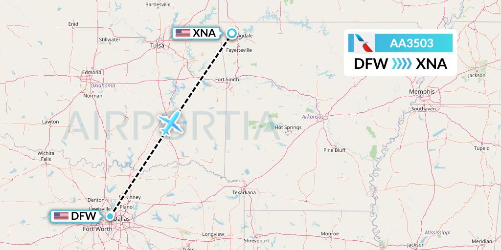 AA3503 American Airlines Flight Map: Dallas to Bentonville