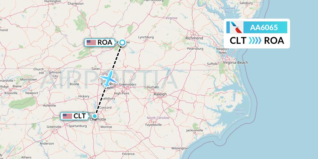 AA6065 American Airlines Flight Map: Charlotte to Roanoke