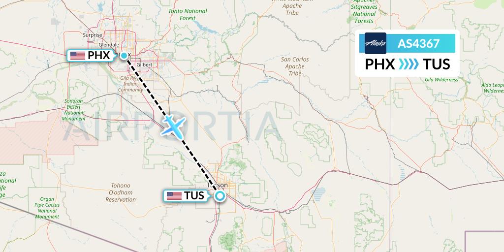 AS4367 Alaska Airlines Flight Map: Phoenix to Tucson