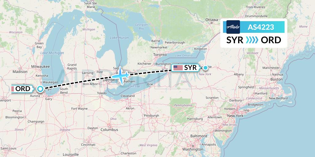 AS4223 Alaska Airlines Flight Map: Syracuse to Chicago