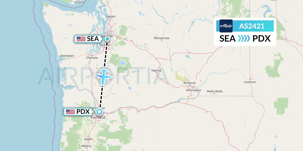 AS2421 Alaska Airlines Flight Map: Seattle to Portland