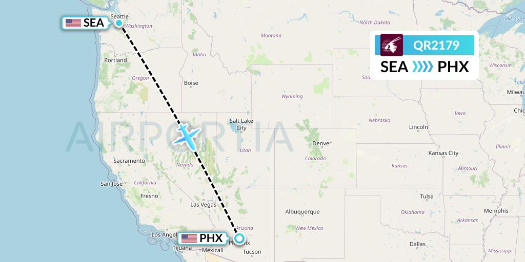 QR2179 Qatar Airways Flight Map: Seattle to Phoenix