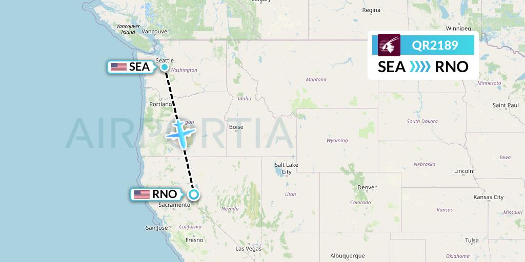 QR2189 Qatar Airways Flight Map: Seattle to Reno